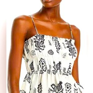 Rhode Black & White Printed, Smocked Peplum Top w/ Shoulder Straps Size L